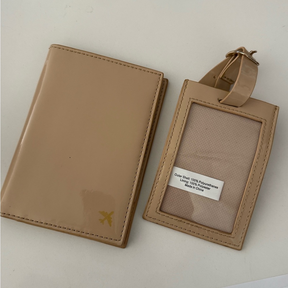 BEIS Tan Travel Set with Passport Holder and Luggage Tag